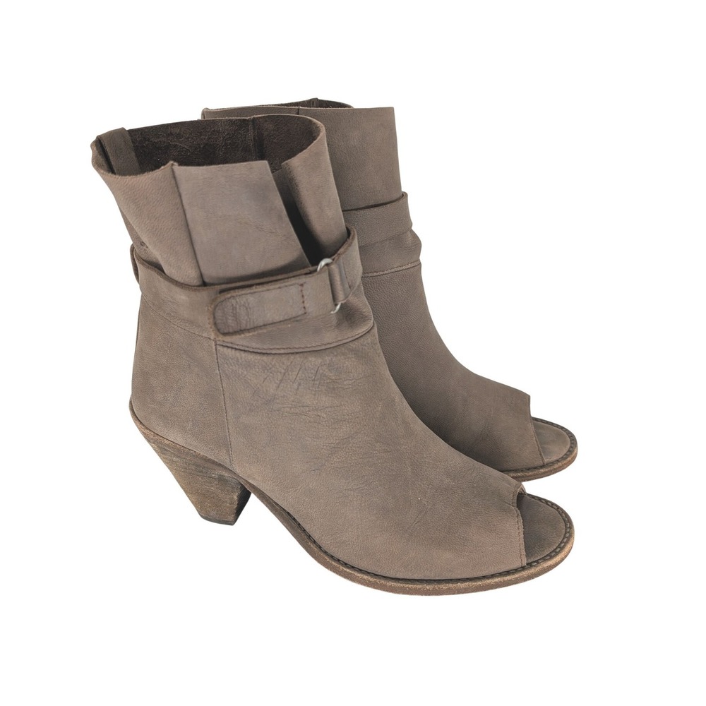 Humanoid Peep Toe‎ Ankle Boots Womens 40 Taupe Leather Buckle Strap Lagenlook